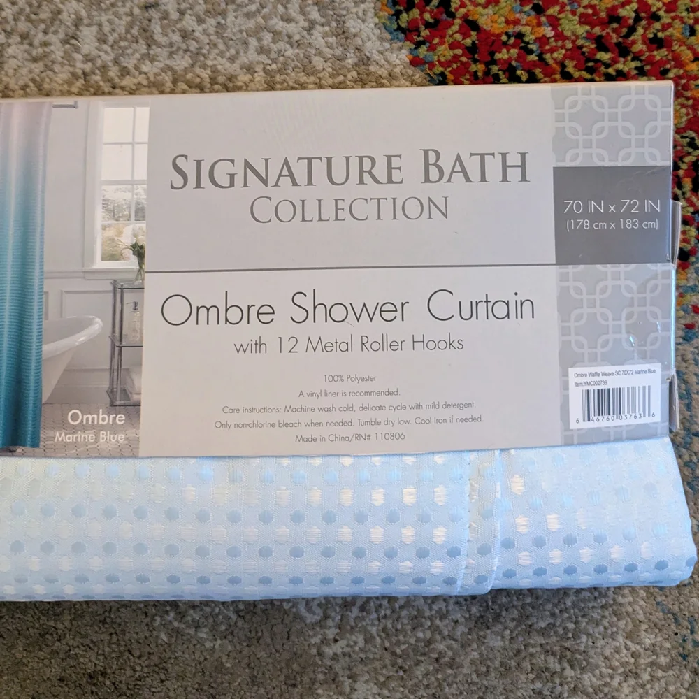 NEW Ombre Shower Curtain With 12 Metal Hooks